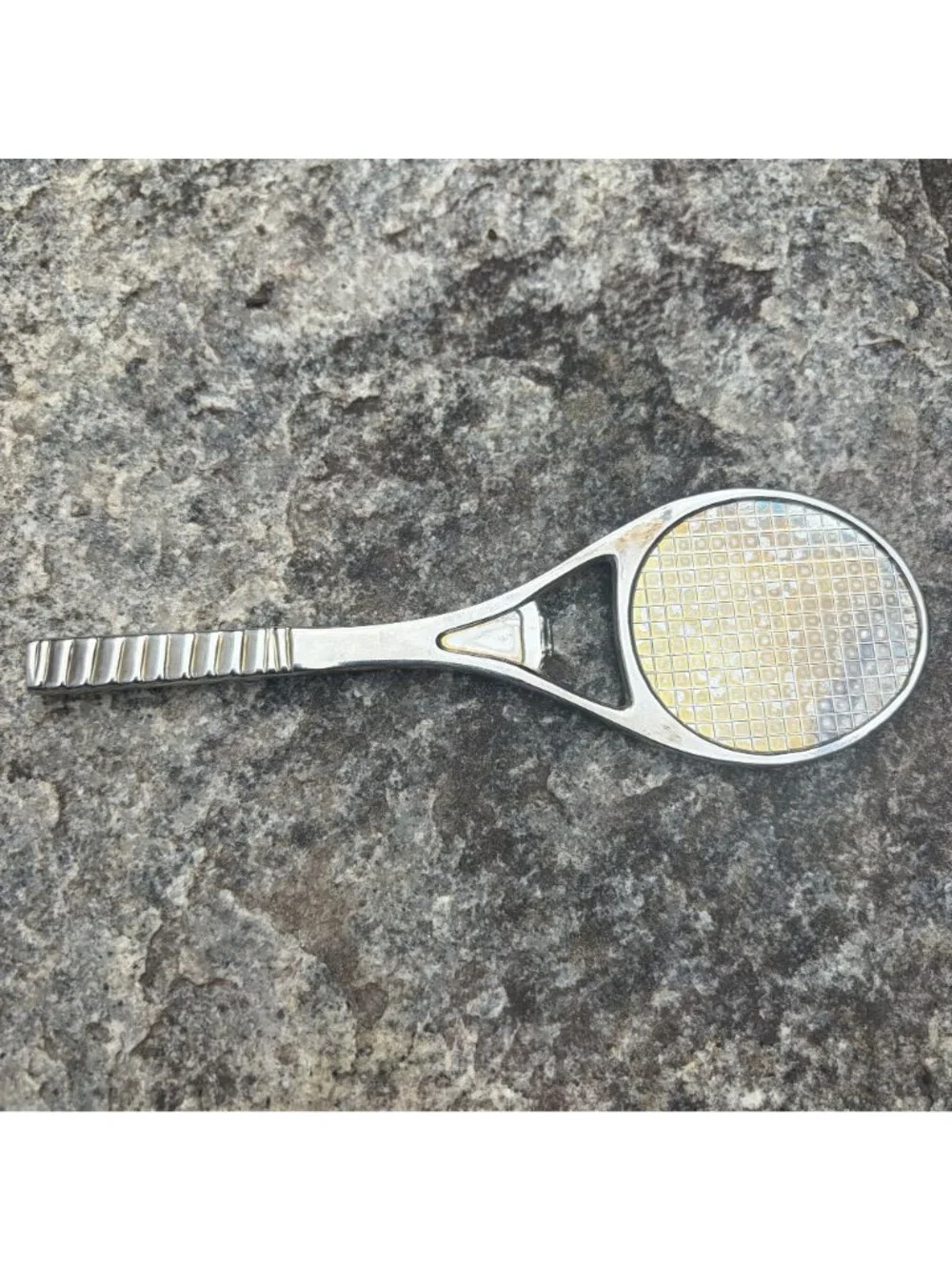 80s Perrier Silver Plated Tennis Racket Bottle Opener Barware Beer Retro VTG